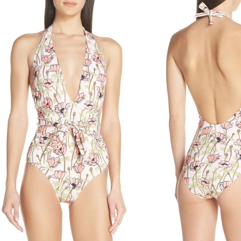 Tory Burch Tie Front Floral One-Piece Swimsuit - Picture 1 of 8